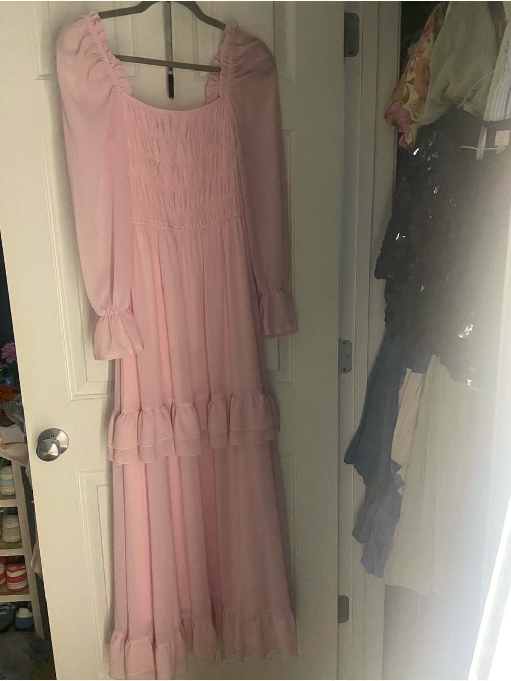 Eilly Bazar Pink Maxi Ruffled Long Sleeve Dress